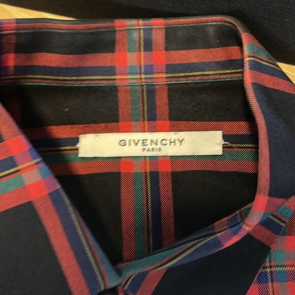 Givenchy Black & Red Tartan Cotton Pocket Shirt, 42US 17 Preowned - Picture 7 of 11